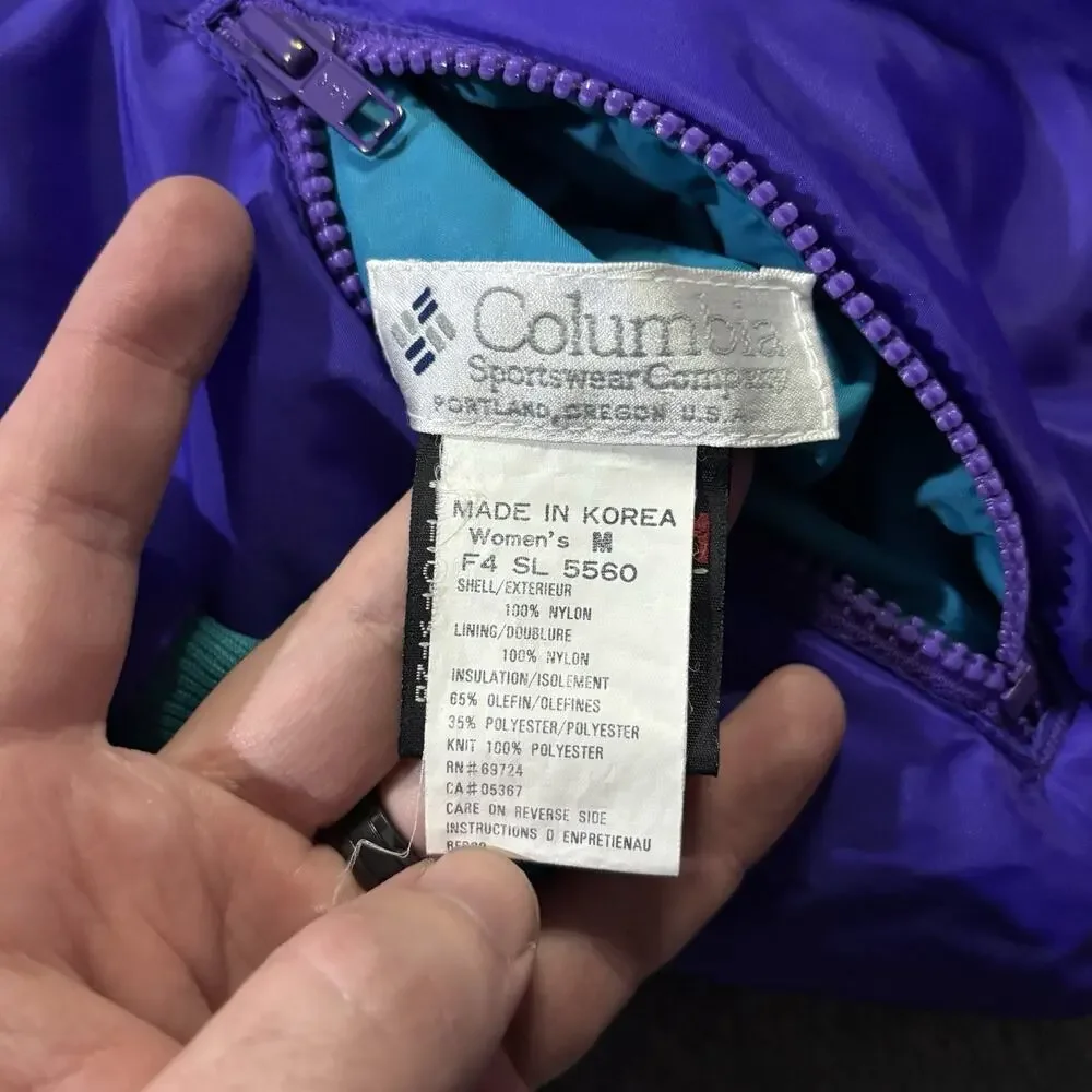 Vtg 90s Columbia Reversible Puffer Jacket Women’s Medium Purple Teal Ski Bomber